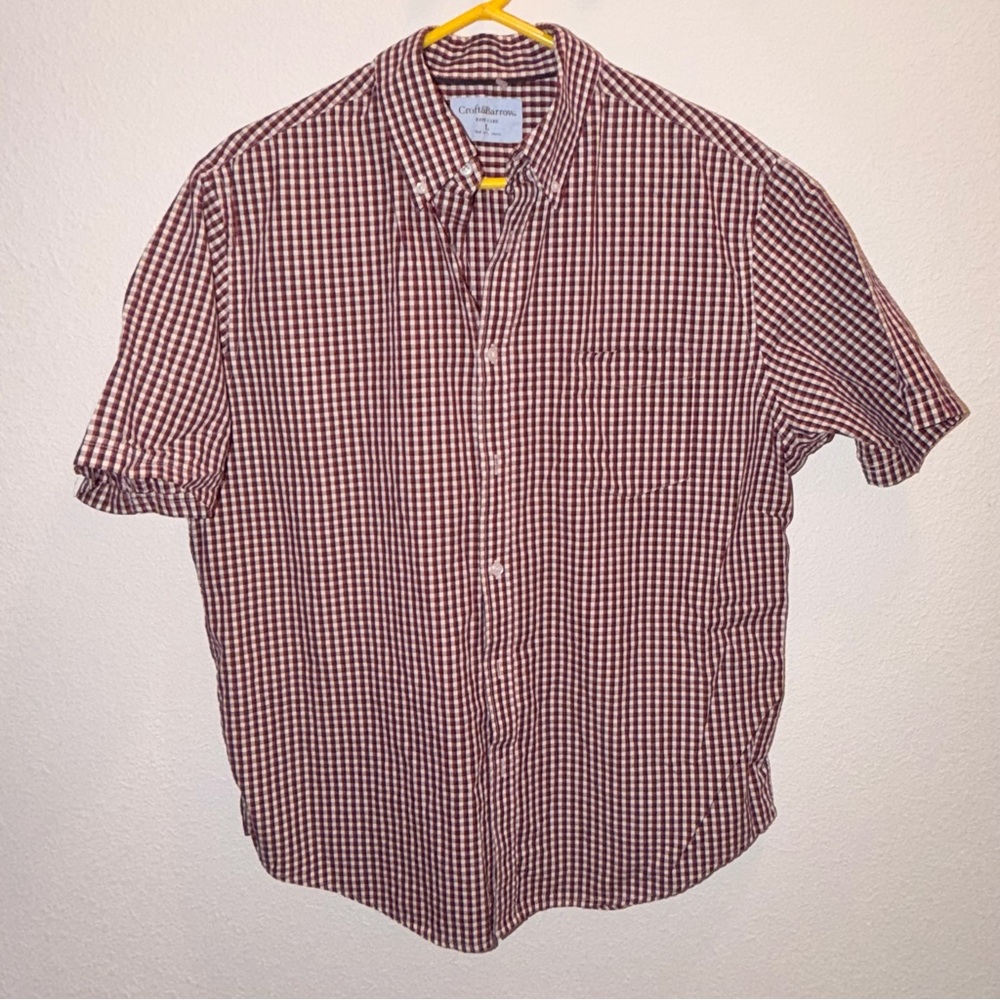 croft & barrow Men's Red and White Gingham Short Sleeve Button-Down Shirt